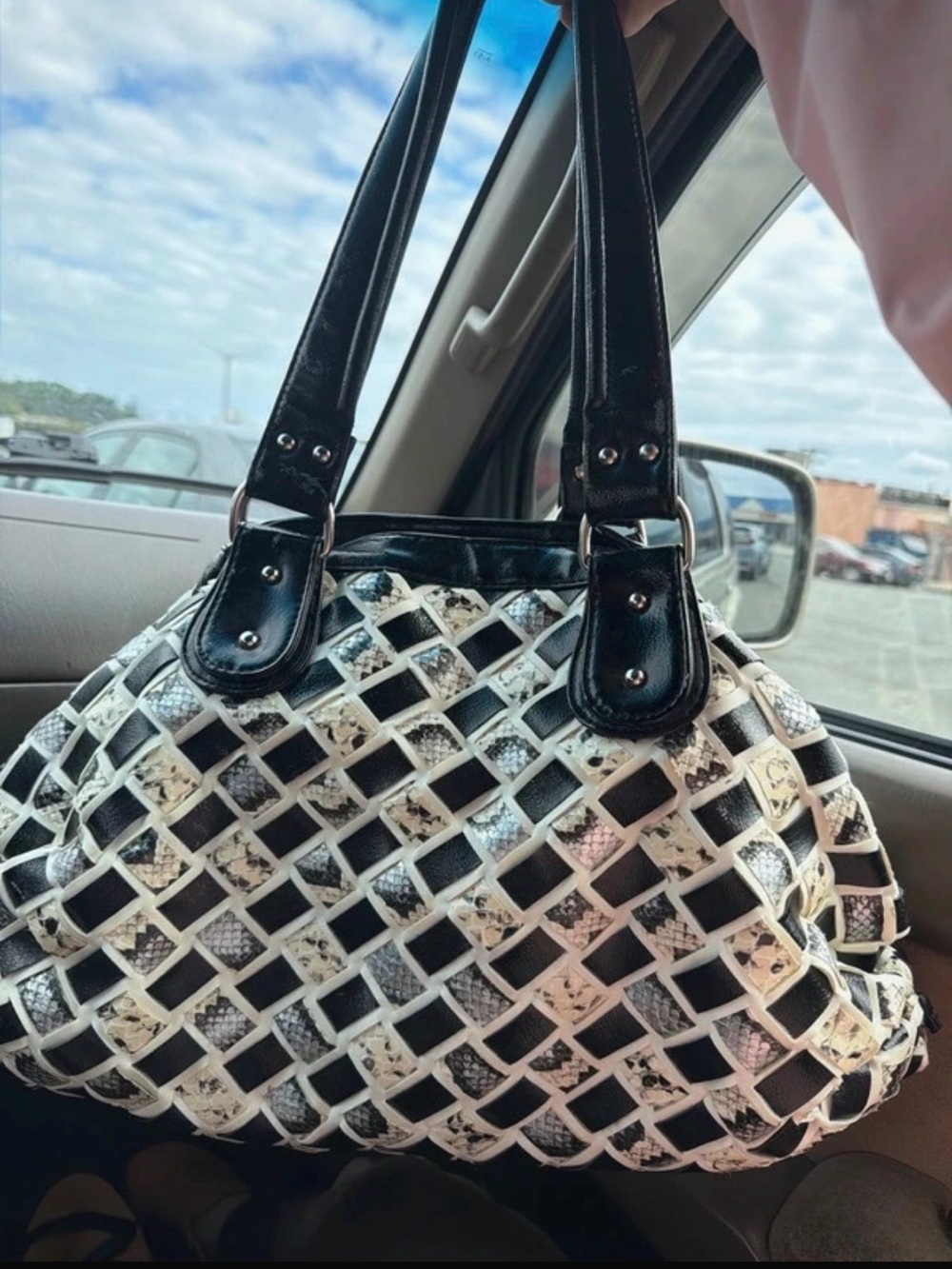 Aldo Black and White Woven Lattice Handbag